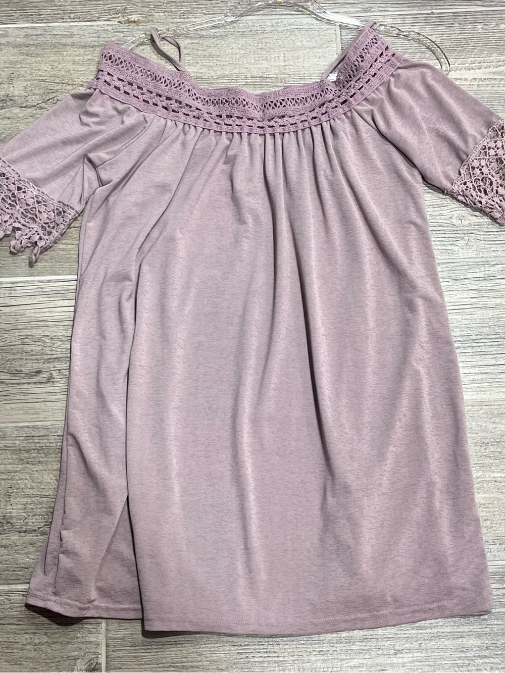 Stella Tweed Dusty Mauve Off-Shoulder Crochet Trim Mini Dress Tunic Swing